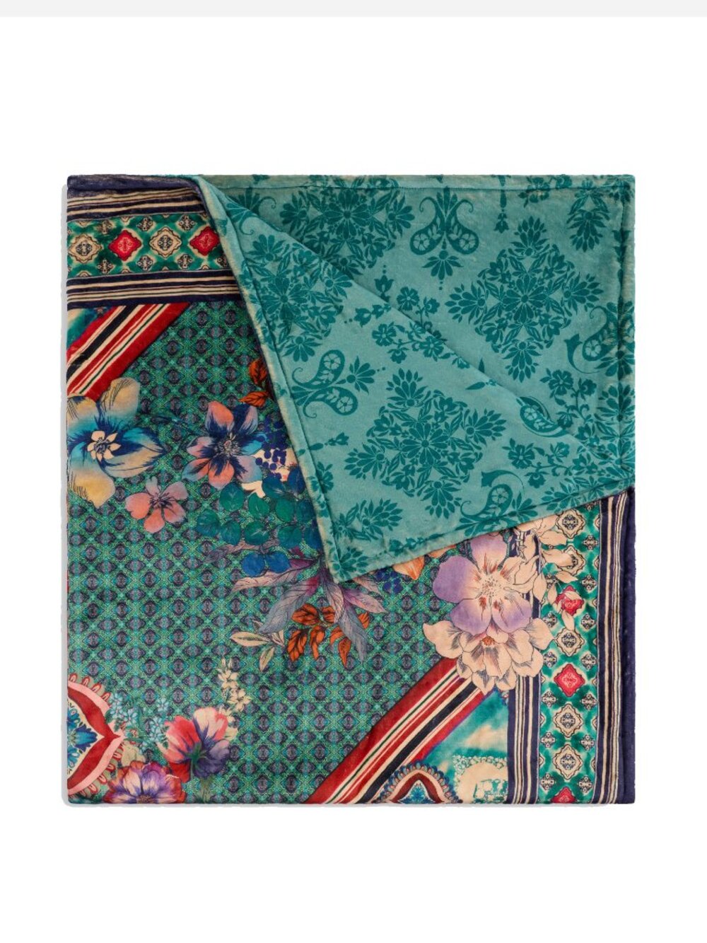 Johnny Was Laurel Canyon Lorette Cozy Blanket Reversible Floral Green Lounge NEW